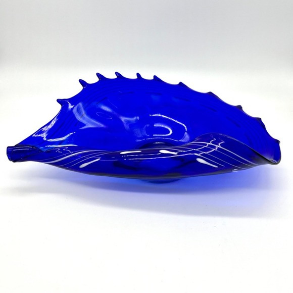 Makora Krosno Cobalt Blue Art Glass Bowl Centerpiece Modern Decor‎ Conch Shell